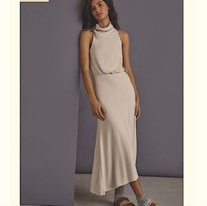by Anthropologie Cream Fleece High Neck Sleeveless Fitted Maxi Dress NWT Sz XS